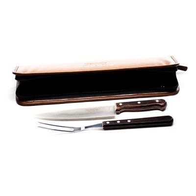 Tramontina Churrasco Carving Set 8" Cooks Knife  Carving Fork  Brown Leather Pouch